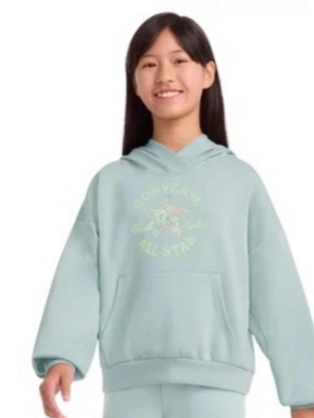 New Converse Youth Girls Green Mint Color Hoodie Shirt Pockets Size M Medium NWT